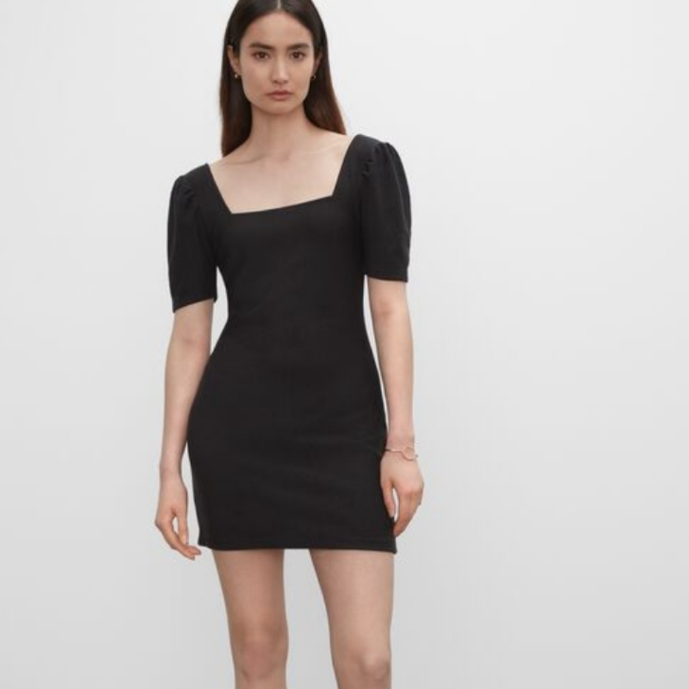 Club Monaco Puff Sleeve Mini Dress Ribbed Square Neckline Fitted Size Large